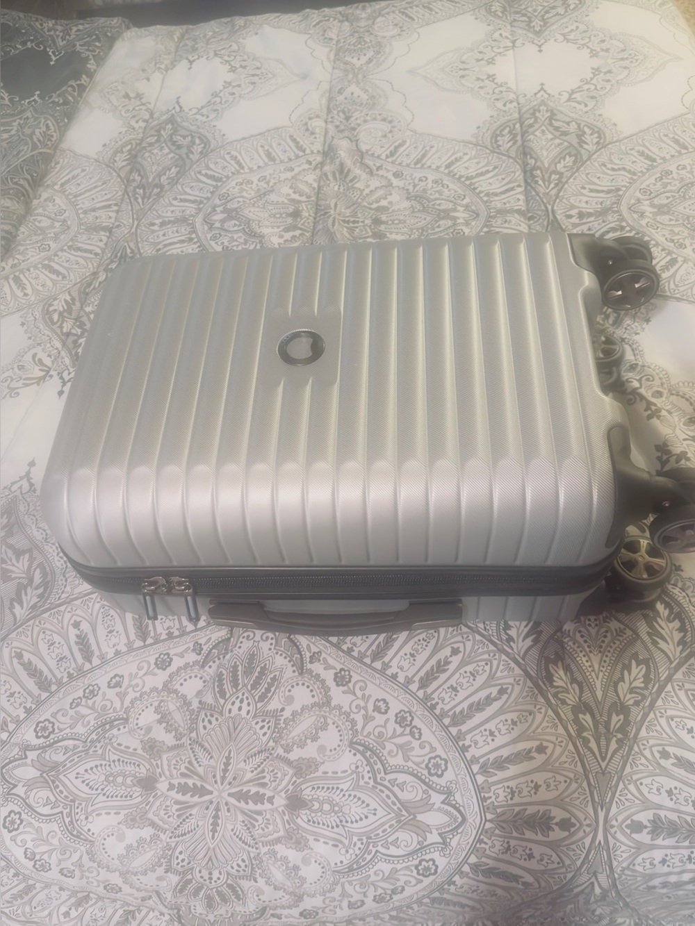 Silver Hard Shell Carry-On Luggage with Spinner Wheels